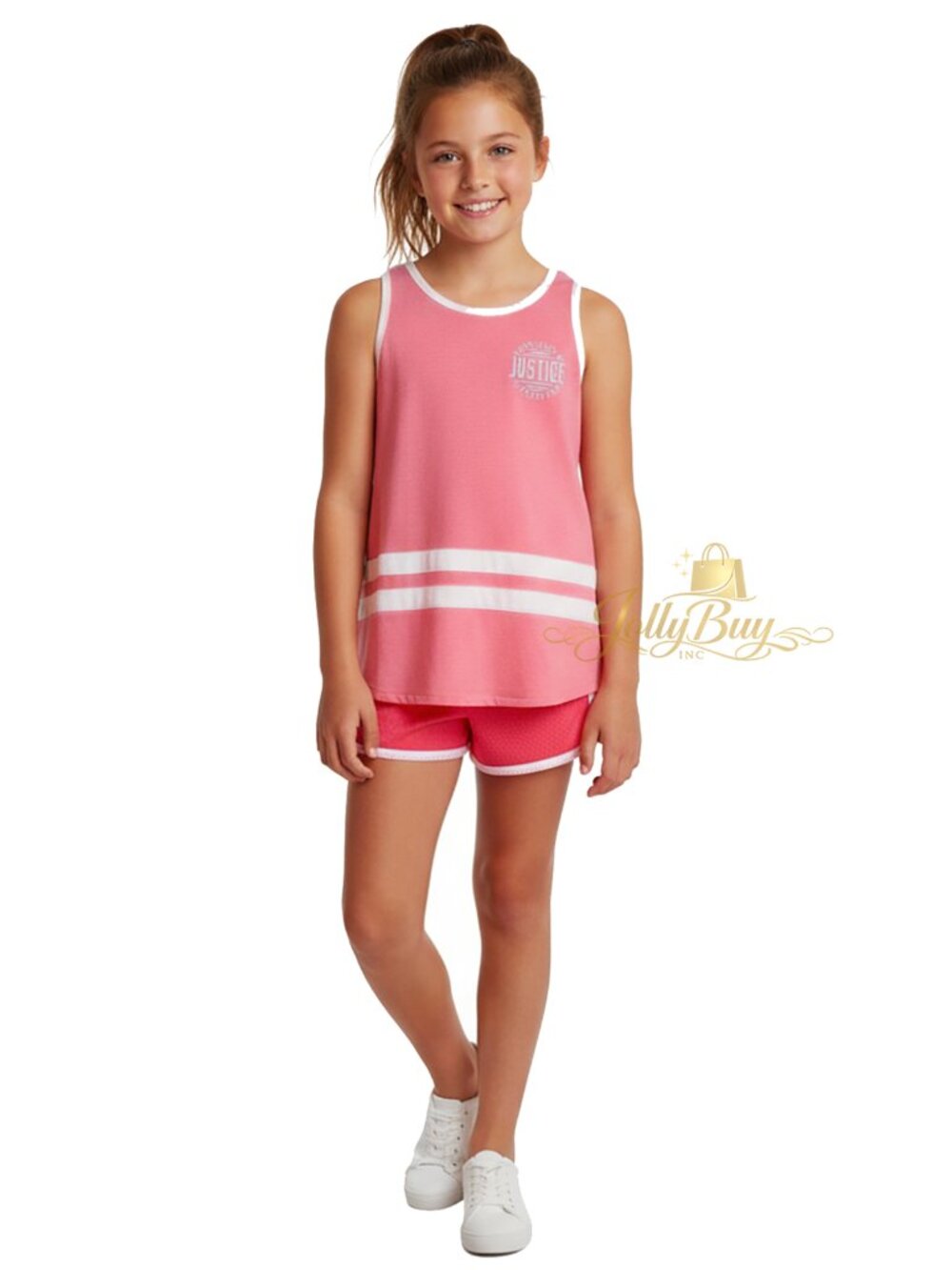 Justice Active Girls 2-Piece Set Dolphin Pink Tank Shirt Shorts Size 10 NEW